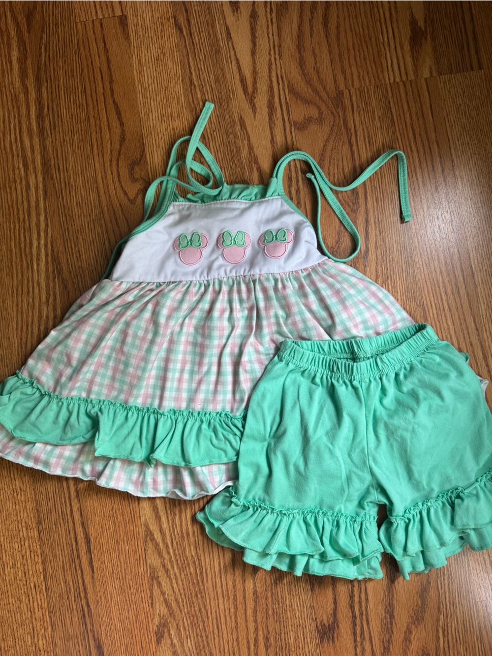 Mint Green Gingham Ruffle Tank & Short Minnie Mouse Set